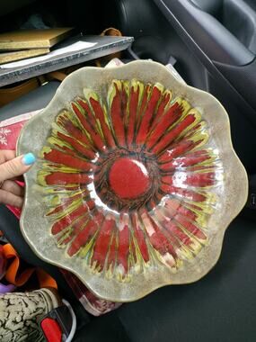 Vintage Studio Pottery Pedestal Bowl | Abstract Drip Glaze Ceramic